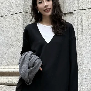 Nana Tall DMX Loose Lazy Sle V-Ne Wool Knitted Sweater Women's Autumn New Top B25029 Polyester Fiber Long Sve Mid-Length - AliExpress Sweaters&Jumpers