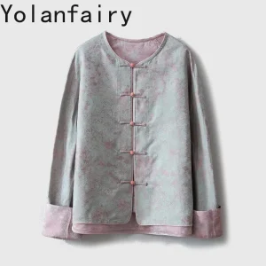 YOLANFAIRY Women 100% Mulberry Silk Cardigan Jakcet Chinese Style Tie-dye Round Neck Long Sleeve Shirts Roll-up Sleeve Top Coat - AliExpress Shirts & Blouses