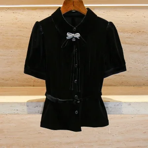 High-End Velvet Shirt with Bow Tie in Small Fragrance Style for Women Straight Cut French Style with Diamond Embellishment ... - AliExpress Shirts & Blouses