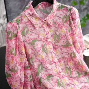 Stunning Floral Print Silk Bubble Sleeve Shirt Vintage Short Sleeve  Silk Top Summer Women's Fashion Straight Cut But... - AliExpress Shirts & Blouses