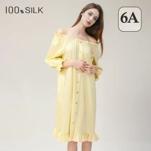 2026 New Women's Loose Mulberry Silk Nightdress One Shoulder Design French Sleeves A Princess Like Elegance Sweet Sexy M Size - AliExpress Women's Sleep & Lounge