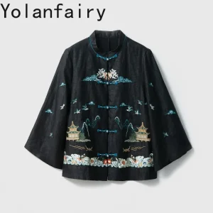 YOLANFAIRY High-end Embroidery Silk Cardigan Women 100% Mulberry Silk Gambiered Frog Buttons Loose Woman Blouse Top Coat Elegant - AliExpress Shirts & Blouses