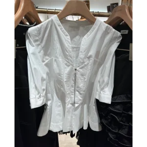 Spring Summer New Style SD Fashion Short Bubble Sleeve Zipper Open Cardigan Pure Cotton Shirt Women's Loose Fit V-neck Top - AliExpress Shirts & Blouses