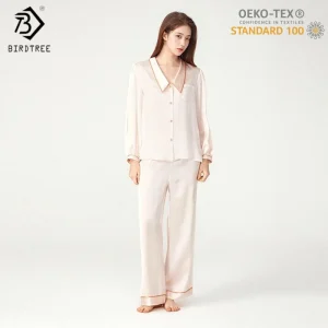 BirdTree,OEKO-TEX,6A 100% Real Silk Pajamas Set,Women's Solid Full Sleeve Sleep Home Clothes, 2025 Autumn Winter New T5D905JF - AliExpress Women's Sleep & Lounge