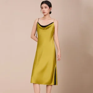 Women's 100% Mulberry Silk Slip Dress Classic Cowl Neck 3D Bias Cut Black Silk Side Panel Splicing Luxury Sleepwear Nightgown - AliExpress Women's Sleep & Lounge