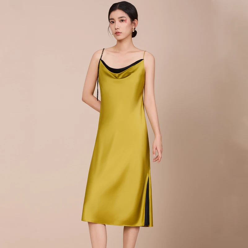 Women's 100% Mulberry Silk Slip Dress Classic Cowl Neck 3D Bias Cut Black Silk Side Panel Splicing Luxury Sleepwear Nightgown - AliExpress Women's Sleep & Lounge