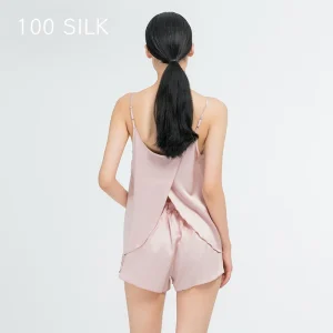 100% Mulberry Silk Camisole Set Sexy Minimalist Vest Shorts Sleepwear Spaghetti Strap Cami Top Split Back Shorts Pajama 2pcs Set - AliExpress Women's Sleep & Lounge