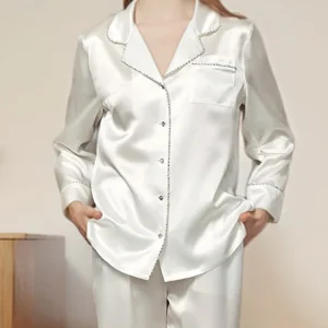 Winsleter-6A 22MM 100%Real Silk Elegant Women Pajama Set, Long Sleeve Solid, French Simplicity Homewear, 2026 Spring S61540CC - AliExpress Women's Sleep & Lounge