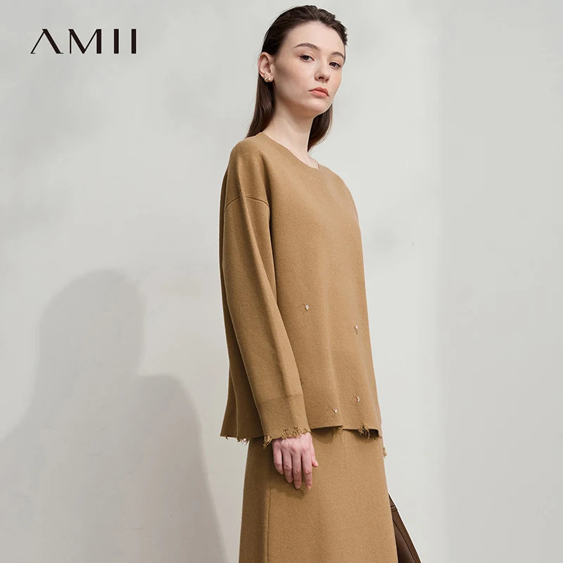AMII Women's Sweater 2025 Autumn New Solid Color Commuter Pullover Top Female Office O-Neck Long Sleeve Sweater Women 12554007 - AliExpress Sweaters&Jumpers