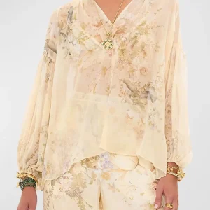 2026 Women Flower Print Fashion Shirt Ruffled Spliced V-Neck Lantern Sleeve Loose Elegant 100% Silk Blouse Top - AliExpress Shirts & Blouses