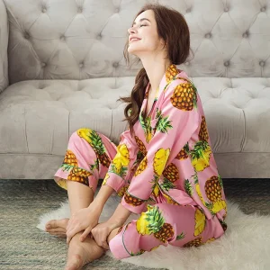 Cute Print Summer Silk Top & Shorts Pajamas Set Women 100% Mulberry Silk Pajama Long Sleeves Top & Pants Loungewear 2 Piece Set - AliExpress Women's Sleep & Lounge