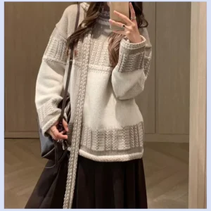 25 Fall/Winter New Arrival Mercerized Wool Fair Isle Jacquard Knit Crewneck Colorblock Sweater - AliExpress Sweaters&Jumpers