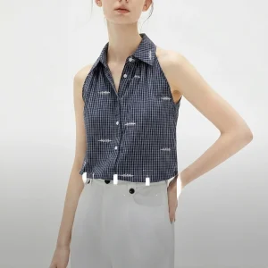 ELLE Women's Plaid Necktie Shirt Embroidered Casual Waist Cinched Summer New Design Sense Commute Style Cotton Blend Shirt - AliExpress Shirts & Blouses