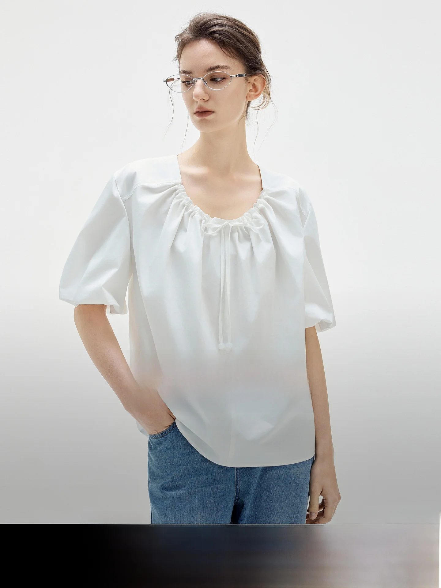 Elle Women's White Vintage Bubble Sleeve V-Neck Shirt Loose Casual Design Summer New Style Cotton Commute Fashion - AliExpress Shirts & Blouses