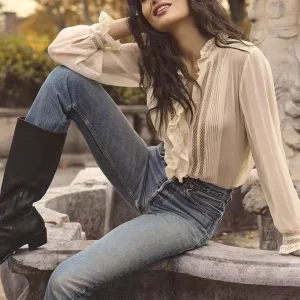 French Style Loose Fit Silk Shirt Stand Collar Breathable Crinkled Lace Hem Slimming Fashionable Top Women's Premium Clothing - AliExpress Shirts & Blouses