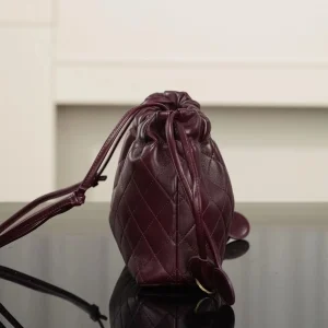 Burgundy Diamond Quilted Mini Drawstring Bucket Bag, Two-Tone Gold Chain Crossbody Bag with Soft Leather Drawstring Toggles, Luxury Designer Inspired Autumn Evening Handbag - AliExpress Women's Handbags