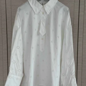 2026 Custom White Eyelet Embroidery Oversized Shirt Women Collar Tie Half Button Long Sleeve Cotton Blouse Custom Logo Vacation - AliExpress Shirts & Blouses
