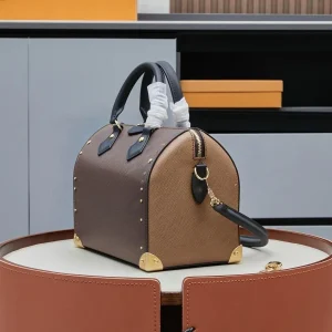 Vintage Trunk Boston Bag, Color Block Canvas Leather Top‑Handle Crossbody Purse Gold Rivet Hard Shell Handbag - AliExpress Women's Handbags