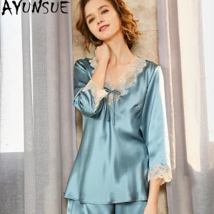 AYUNSUE 16Mm 100% Mulberry Silk Sleepwear Women 2026 Spring Women's Home Clothes Pajama Set Long Sleeve Top Casual Pants Sets - AliExpress Women's Sleep & Lounge