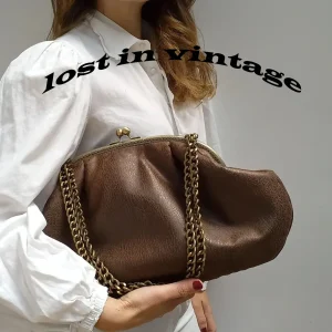 Lost in Vintage Distressed Leather Tailored Leather Bag Antique Tongues with Handles Metal Frame Kiss Lock Purse 38x24x8cm Canta - AliExpress Women's Handbags