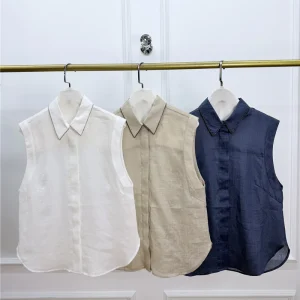 Summer Women's Casual Versatile Lapel Ramie Sleeveless Vest Shirt - AliExpress Shirts & Blouses