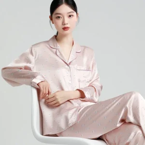 100% Real Mulberry Silk Pink Printed Women Pajama Set Spring Autumn Long Sleeve Pants Button Down Sleepwear 2 Piece Loungewear - AliExpress Women's Sleep & Lounge
