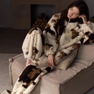 Women's Autumn Winter Pajamas New Flannel Loungewear Coral Fleece Thickened Polka Dot Zipper Warmth Longsleeves pants 2pce/set - AliExpress Women's Sleep & Lounge