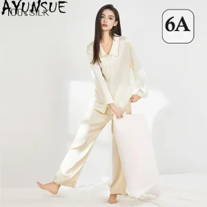 AYUNSUE 16Mm 100% Mulberry Silk Sleepwear Women Spring Summer Clothes Pajama Set Long Sleeve Shirt Casual Pants Womens Outfits - AliExpress Women's Sleep & Lounge