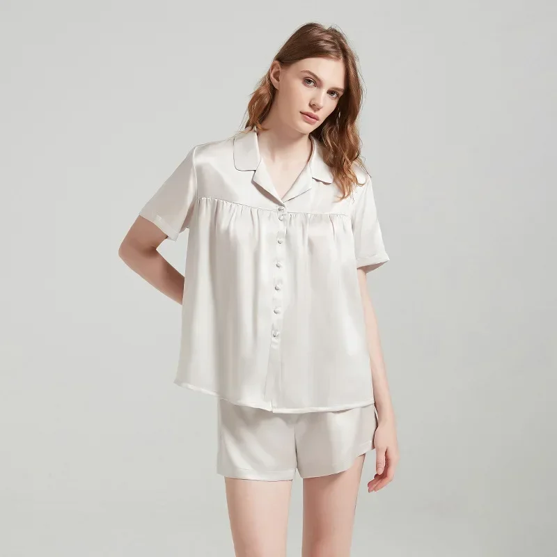 100% Mulberry Silk Summer Pajama 19 Momme Pure Silk Piiama 2 Pieces Night Wears Short Sleeve & Shorts Set Cute Pajamas Sleepwear - AliExpress Women's Sleep & Lounge