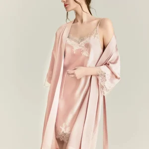 22momme 100% Mulberry Silk Sexy Kimono Robes Nightdress Set Spring Lace Trim Lingerie Nightgown Bathrobe Solid Sleepwear Pajamas - AliExpress Women's Sleep & Lounge