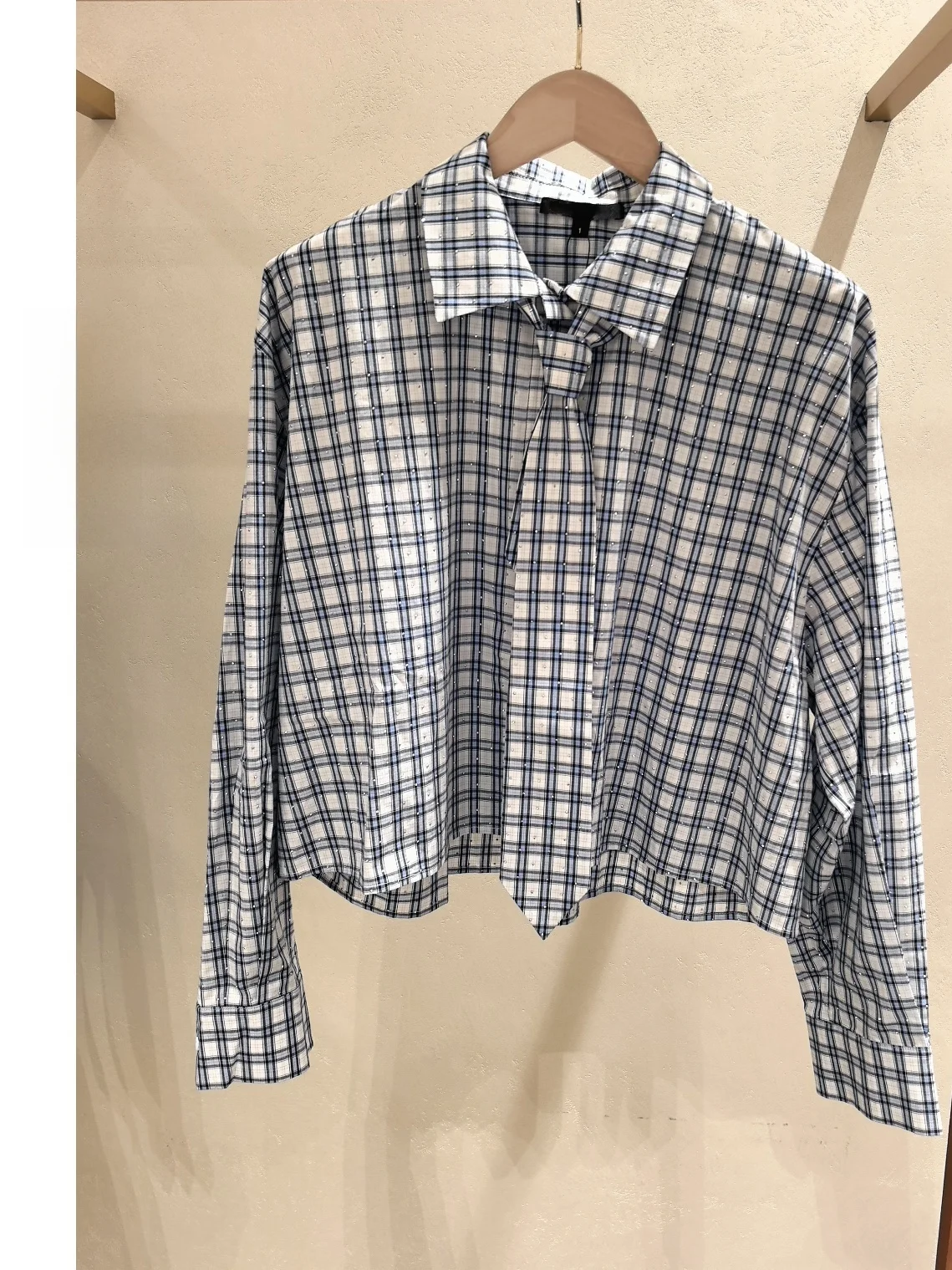 Blue Plaid Decorative Tie Shirt Rhinestone Casual Loose Fit Women's Spring 2026 HEIDDM Early Spring College Style - AliExpress Shirts & Blouses