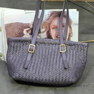 Woven Tote Bag Women's Shoulder Basket Bag Commuting Handbag Top Layer Cowhide Leather Basket Style Magnetic Buckle Closure - AliExpress Women's Handbags