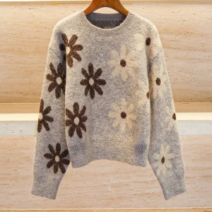 S Home South Oil High End Women's Knitted Daisy Print Top Autumn Faion Loose Fit Long Sve round Ne Regular Length - AliExpress Sweaters&Jumpers