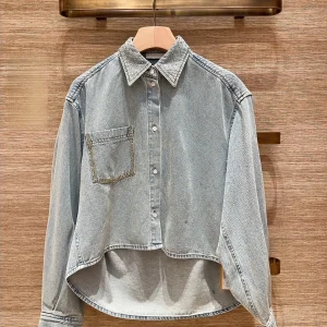 Fashionable Light Blue Rhinestone Collar Denim Shirt Early Spring Casual Loose Fit Cotton Long Sleeve Women's Shirt - AliExpress Shirts & Blouses