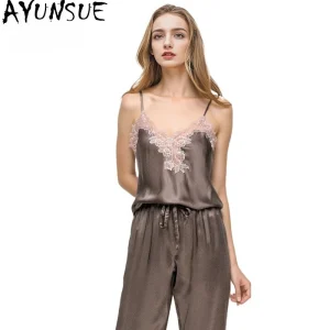 AYUNSUE 19Mm 100% Mulberry Silk Pajama Set Sleepwear Women Summer Clothes Short Sleeveless Top Casual Pants Sets Womens Outfit - AliExpress Women's Sleep & Lounge