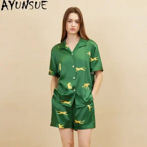 AYUNSUE 100% Genuine Silk Pajamas for Women 19MM Silk Printed Short Nightgown Set 2026 Summer Newarrive Sleepwear Пижама Женская - AliExpress Women's Sleep & Lounge