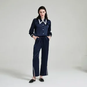 100% Mulberry Silk Women's Pajamas Set Casual Solid 2PC Sleepwear Spring Autumn Long Sleeve Pants Loungewear Home Suit Outwear - AliExpress Women's Sleep & Lounge