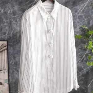 Women's Long Sleeve Shirt Cotton Blend Breathable Skin-Friendly Collar Button-Up Striped Layered Paper Design Casual Top - AliExpress Shirts & Blouses