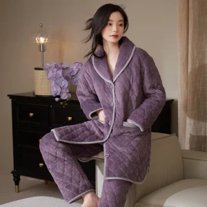 Coral velvet quilted pyjamas female three layer thick warm winter quilted jacket women's pajamas solid pijamas mujer inverno - AliExpress Women's Sleep & Lounge