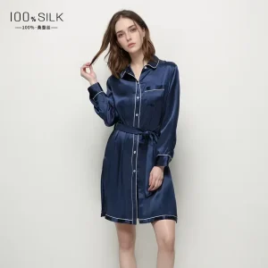 100% Mulberry Silk Cardigan Nightdress Long Sleeve Nightgown Solid Color Sleepshirts Belted Chemise Nightshirt Sleepwear Pajama - AliExpress Women's Sleep & Lounge