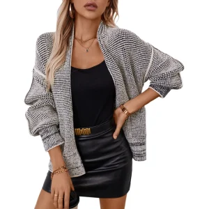 Autumn and winter waffle cardigan women's European and American fashion women's clothing  long-sleeved buttonless knitted jacket - AliExpress Sweaters&Jumpers