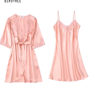 Birdtree 100%Real Silk Sleeping Robe Sling Dress Women 2026 Spring/Summer Sexy Luxury Thin Elegant Home Fury Nightgown S3D786QC - AliExpress Women's Sleep & Lounge