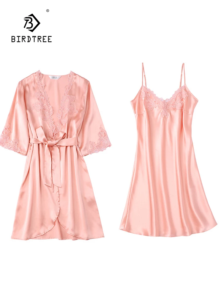 Birdtree 100%Real Silk Sleeping Robe Sling Dress Women 2026 Spring/Summer Sexy Luxury Thin Elegant Home Fury Nightgown S3D786QC - AliExpress Women's Sleep & Lounge