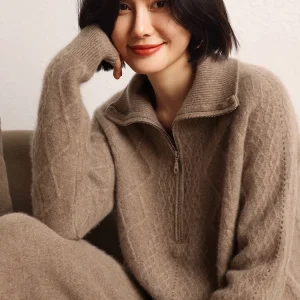 Turtleneck Sweater Cable Stitch 100% Cashmere Knitted Pullover Autumn Winter Half Zipper Woman Clothes Soft Warm stand up collar - AliExpress Sweaters&Jumpers
