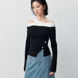 XMOOM Autumn New Sle Color Blo Long Sve One oulder Slim Fit T-irt Women's Faionable Casual Wear Polyester Nylon - AliExpress Sweaters&Jumpers