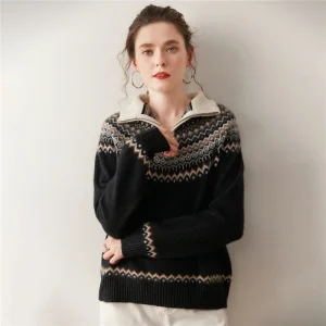 2025 New 100% Goat Cashmere Women Autumn Winter Turn-down Collar Sweater Zipper Pullover Thick Casual Loose Knit Clothing Tops - AliExpress Sweaters&Jumpers