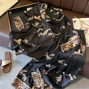 New Leopard Print Pajama Couple's Set Short Sleeve  Silk Home Clothes - AliExpress Women's Sleep & Lounge