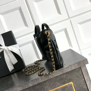 Black Quilted Soft Leather Mini Tote Bag, Drawstring Top Handle Shoulder Purse, Leather‑Interwoven Gold Chain Crossbody Handbag - AliExpress Women's Handbags