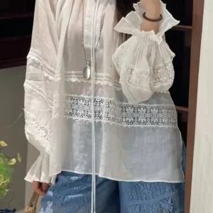 Heavy Embroidery Women's 100% Ramie Shirt Lantern Sleeve O-Neck Solid Color Loose Vintage Blouse - AliExpress Shirts & Blouses