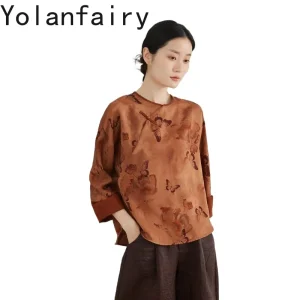 YOLANFAIRY 100% Mulberry Silk Shirts for Women Summer Luxury Xiangyunsha Blose Elegant 3/4 Sleeve O-Neck Chinese Style Tee Top - AliExpress Shirts & Blouses